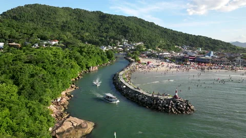 BARRA DO LAGOA CHANNEL, FLORIANOPOLIS, BRAZIL, DRONE Stock Footage 239973524
