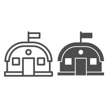 Barracks line and solid icon. Army camp tent, soldier camping symbol, outline Ilustración de archivo