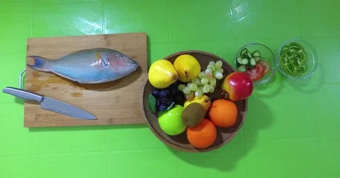 Barracuda on the cutting board. Stock-Footage 76783846