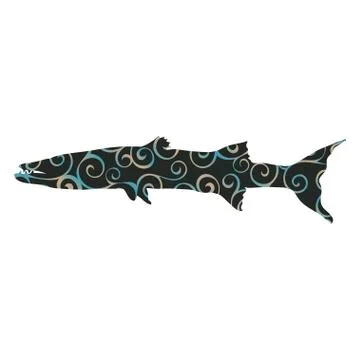 Barracuda fish spiral pattern color silhouette aquatic animal Stock Illustration