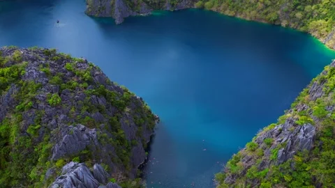 Barracuda Lake limestone Coron, Palawan, Philippines. Nice aerial view drone Stock Footage 344602729