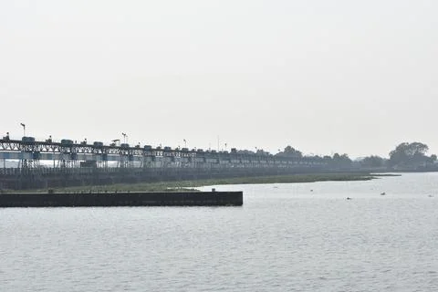 A barrage construct to store water and produce electricity Stock Photos