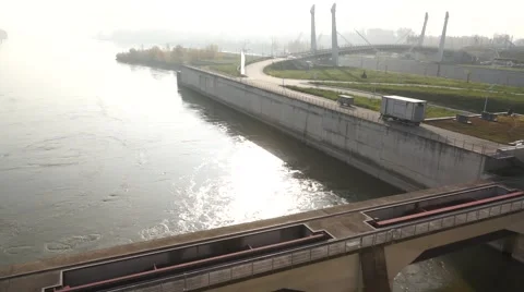Barrage in Danube Stock Footage 50882502