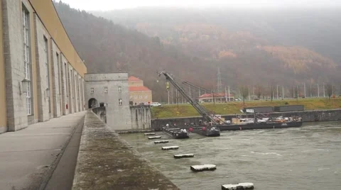 Barrage in Danube Stock Footage 50882680