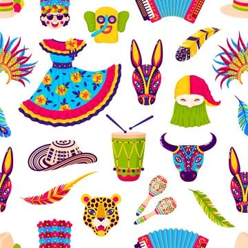 Barranquilla carnival seamless pattern vector tile Stock Illustration