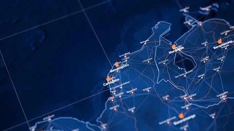 Barranquilla map big data visualization. Futuristic map infographic of city in Stock Illustration