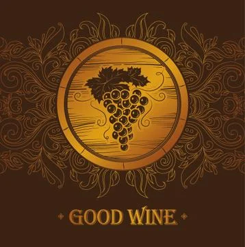 Barre wine. label with grapes, cask Stock Illustration