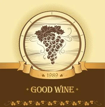 Barre wine. label with grapes, cask Stock Illustration