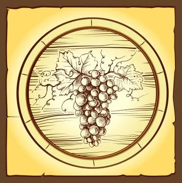 Barre wine. label with grapes, cask Stock Illustration