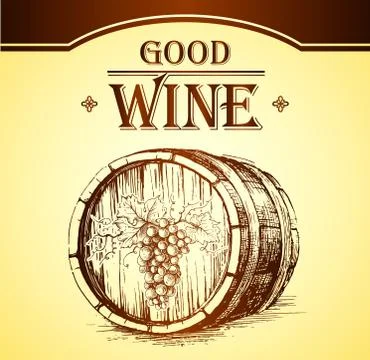 Barre wine. label with grapes, cask Stock Illustration
