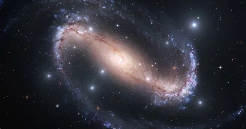 Barred Spiral Galaxy Turning in the Universe Stars Floating in Space Stock Footage
