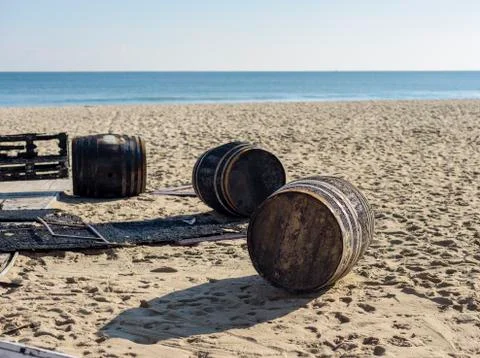 Barrel on the beach Stock Photos