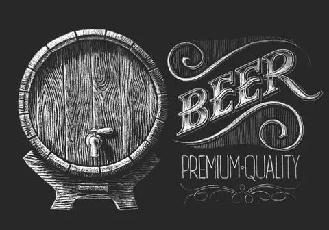Barrel of beer on chalkboard Иллюстрация