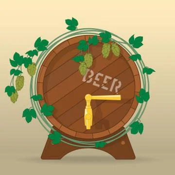 Barrel of beer entwined with hops. Vector illustration. Stock Illustration