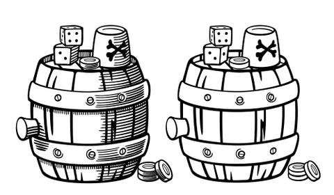 Barrel with dice and scroll Stock Illustration