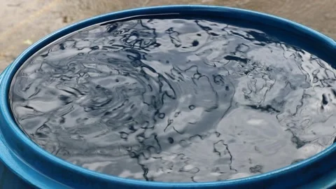Barrel filled until top layer. Rain water conservation concept Video stock 156452637