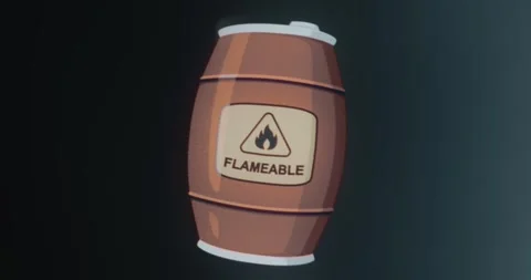 Barrel with a FLAMMABLE label and a flame symbol Stock Footage 314503354