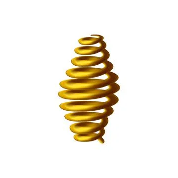Barrel golden spring 3D vector icon. Compression metal spring, wide twisted coil Stock Illustration