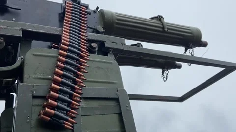 The barrel of the Maxim machine gun. Weapons of the fighters against the Shaheds Stock Footage 258832787