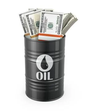 Barrel of oil with dollars inside Illustration