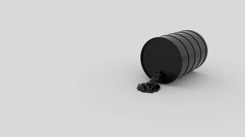 Barrel of oil. Oil flows from a black iron barrel on a white background. Stock Footage 127767341