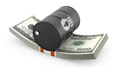 Barrel of oil on a pack of dollars Stock Illustration