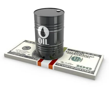 Barrel of oil on a pack of dollars Stock Illustration
