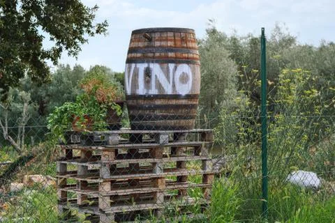 Barrel on pallets. Stock Photos