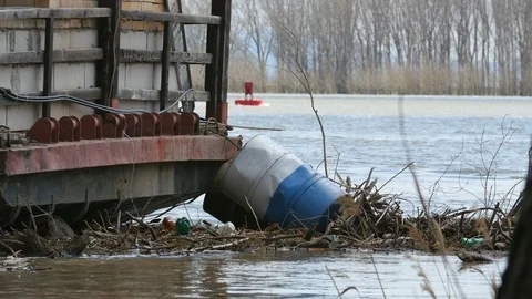 Barrel At Shore Toxic Pollution Video stock 88413918
