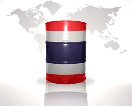 Barrel with thai flag on the world map background Foto stock