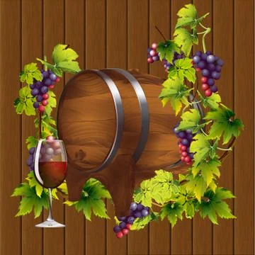 Barrel of wine on the background of the vine Stock Illustration