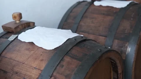 Barrels of balsamic vinegar for storage and aging Видео 148465713