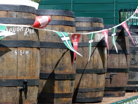 Barrels of Devon Cider on a trailer Stock Photos