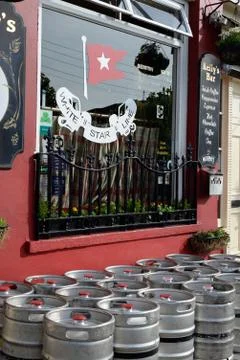 Barrels in front of kellys bar Stock Photos