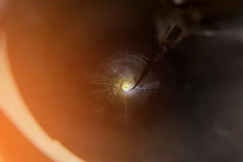 Barrels of multiple launch rocket systems, background. Stock Photos