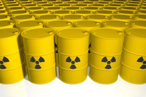 Barrels with radioactive waste. 3D render. Stock Illustration