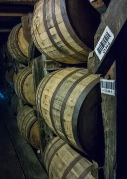 Barrels Stacked From Angle View Foto stock