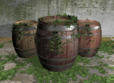 Barrels with vines Stock Illustration