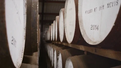 Barrels of wine aging in the vineyard cellars Stock-Footage 81540091