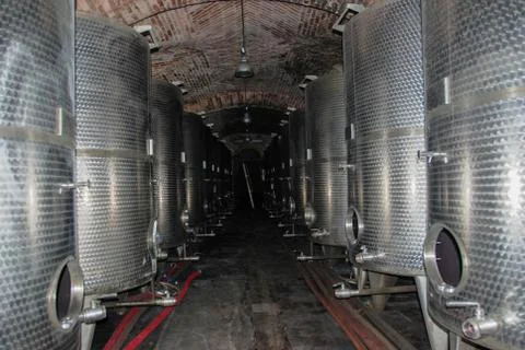 Barrels in a wine cellar Foto stock