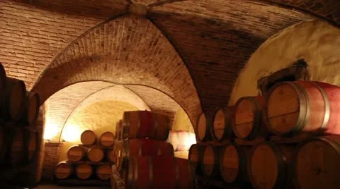 Barrels in a wine cellar at the Skoff winery in Gamlitz, Sudsteiermark, Austria Vídeos de archivo 24668279