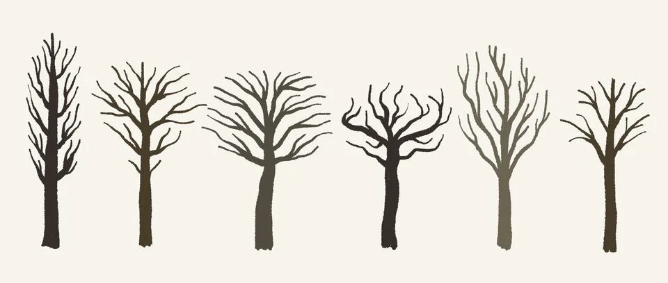 Barren tree shape set - vector tree silhouette illustration collection. Stock Illustration