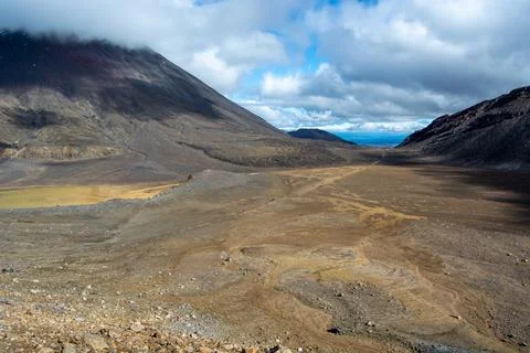 Barren Volcanic Landscape with Dramatic Sky Stock Photos