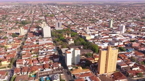 Barretos, Sao Paulo, Brazil, September 4, 2020 - Aerial view of the central a Stock Footage