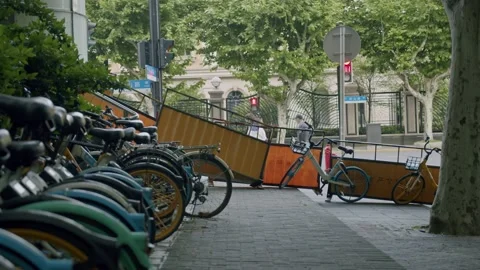 Barricade Set in Place to Limit Traffic During Shanghai Lockdown Stock Footage 195101509