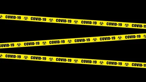 Barricade tape noticeable blocking perimeter, 5 types incl. covid-19 and others Stockbeeldmateriaal 128421934