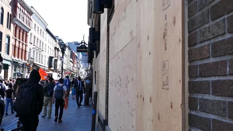 Barricaded shop during protest Stock Footage 95268201
