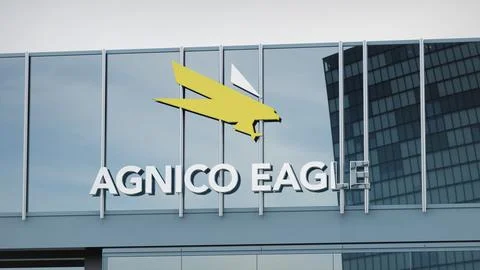 Barrick Gold Stock data presented on the logo of the office facade editorial Stock Photos