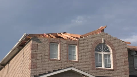 Barrie storm and Tornado destruction in residential area from EF-2 twister Stock Footage 157402696