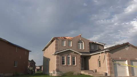Barrie storm and Tornado destruction in residential area from EF-2 twister Видео 157402744